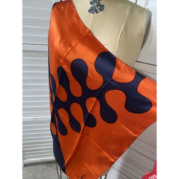 Vintage 26” Square Geometric Abstract Christian Orange Black Satin Scarf - Picture 4 of 6